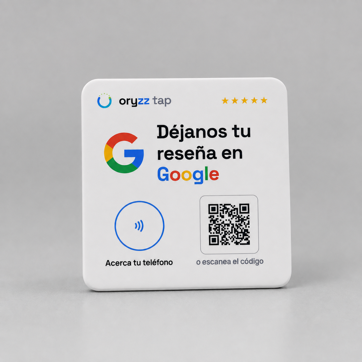 Placa NFC Oryzz Tap para reseñas de Google en color blanco