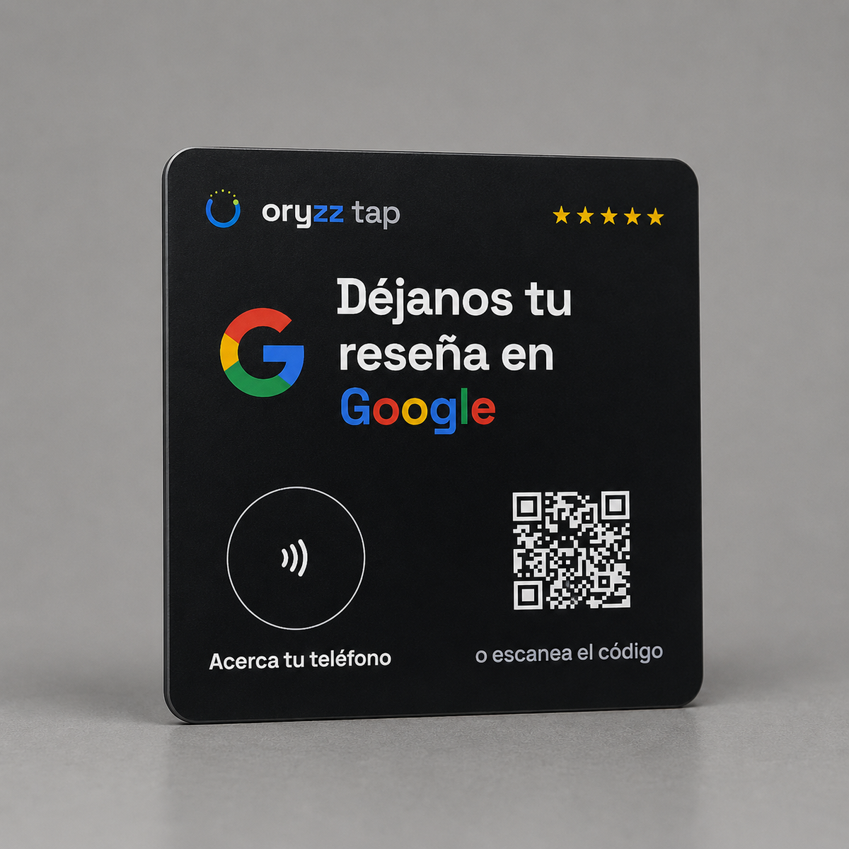 Placa NFC Oryzz Tap para reseñas de Google en color negro